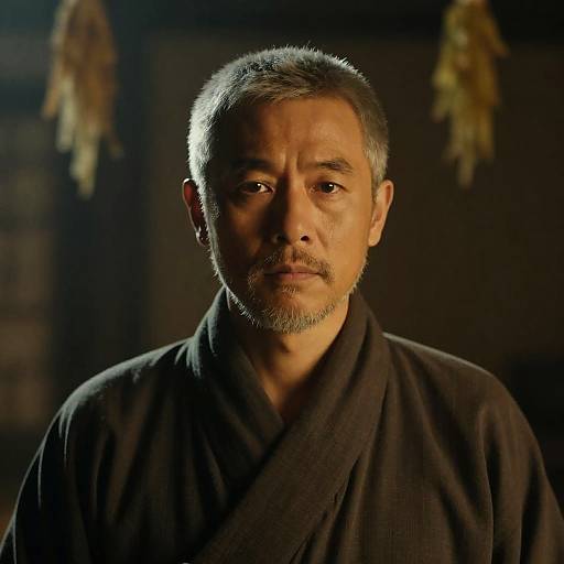 Serious Asian Man in Dim Light