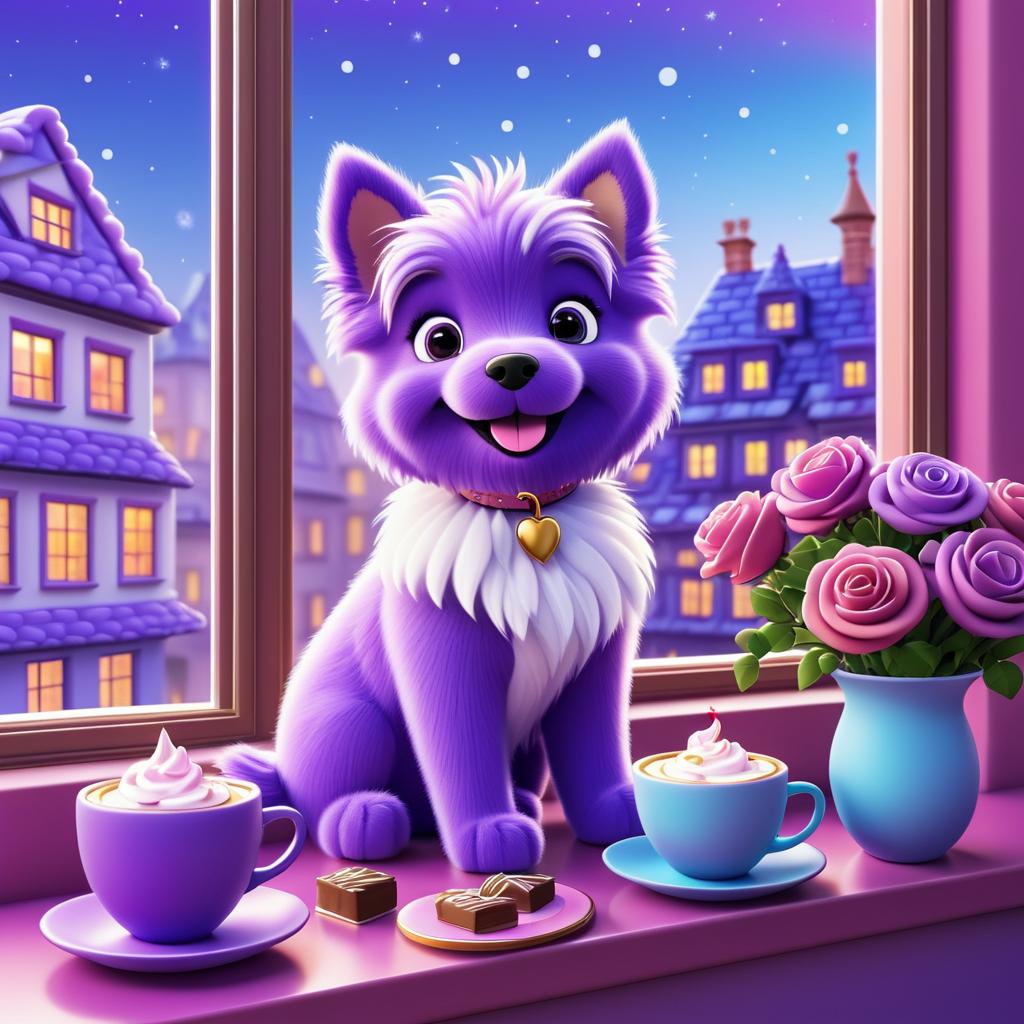 Whimsical Purple Dog by the Window