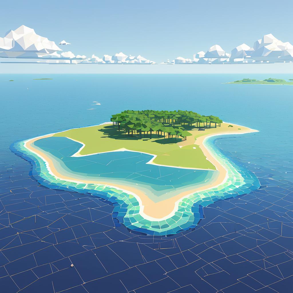 Sunny Tranquil Bay in Low-Poly Style