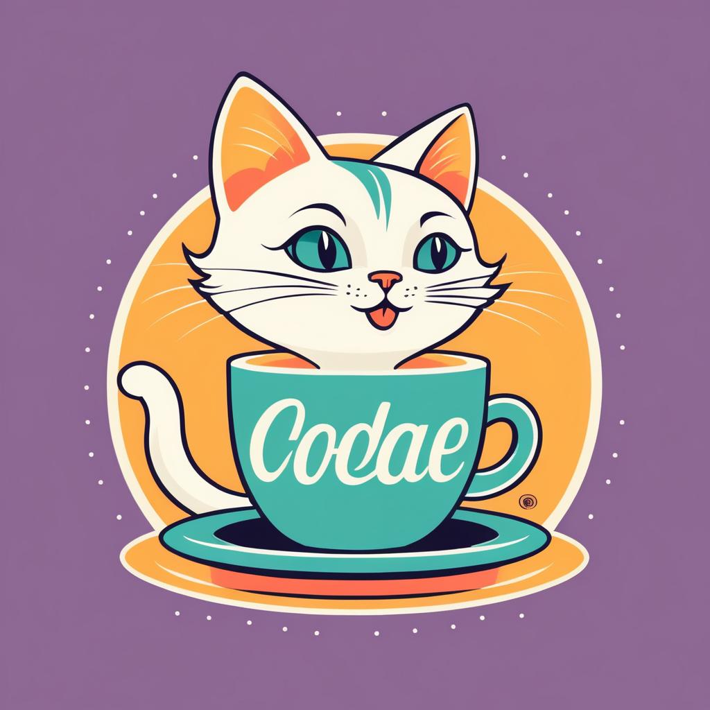 Retro 1950s Chai Cat Logo Illustration