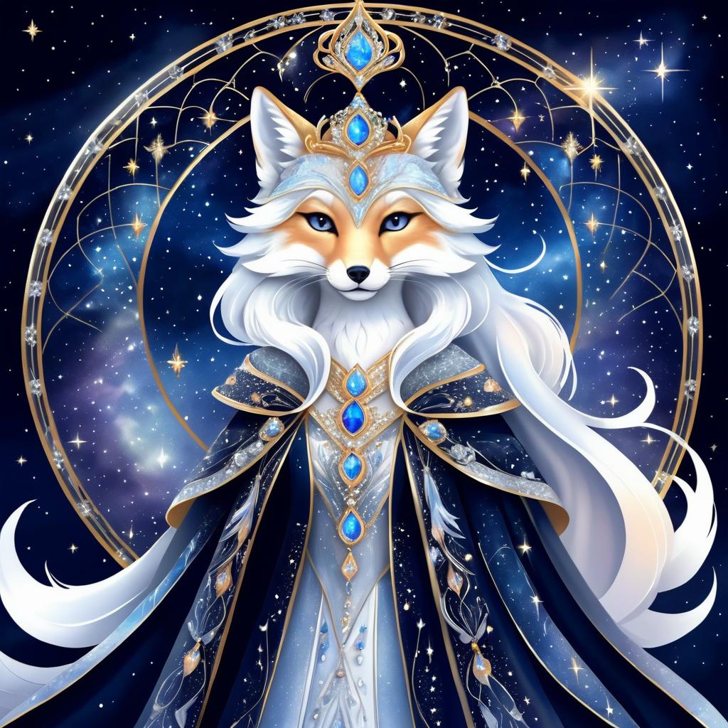 Elegant Celestial Fox Portrait in Galaxy