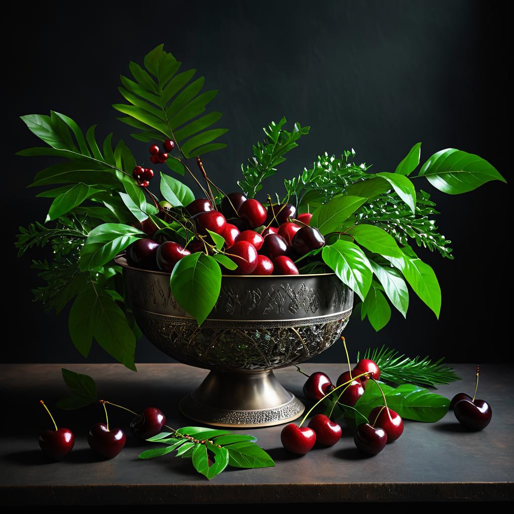 Decorative Bowl with Greenery and Cherries