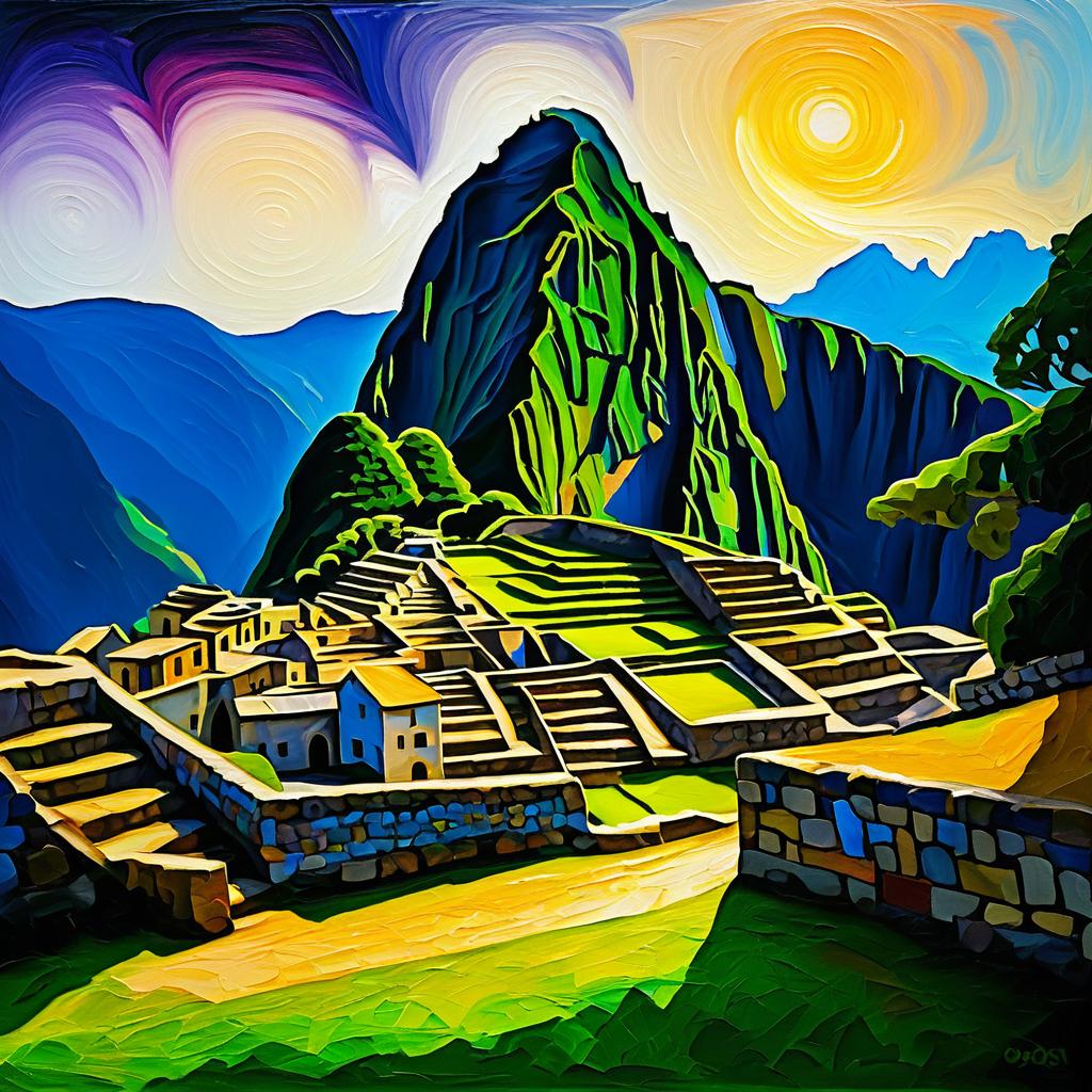 Machu Picchu: Munch Style Oil Painting