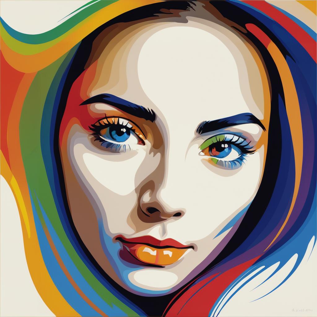 Digital Artwork: Woman's Face in Morris Louis Style