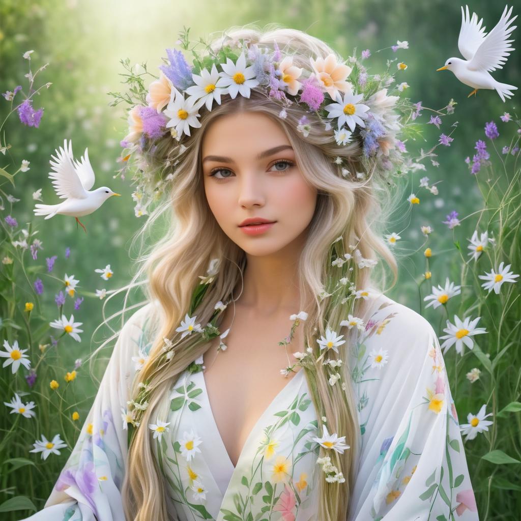 Enchanting European Girl in Floral Elegance