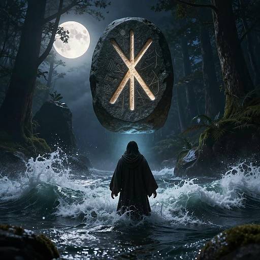 Mystical Druid Amid Ocean Waves