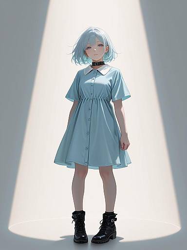 Minimalist Woman in Light Blue Shirtdress