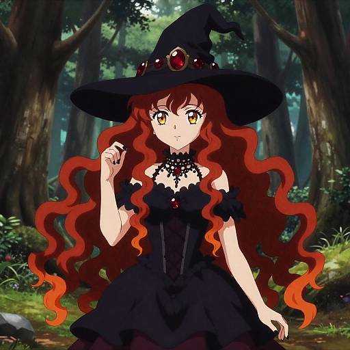 Fiery Witch Girl in Mystic Forest