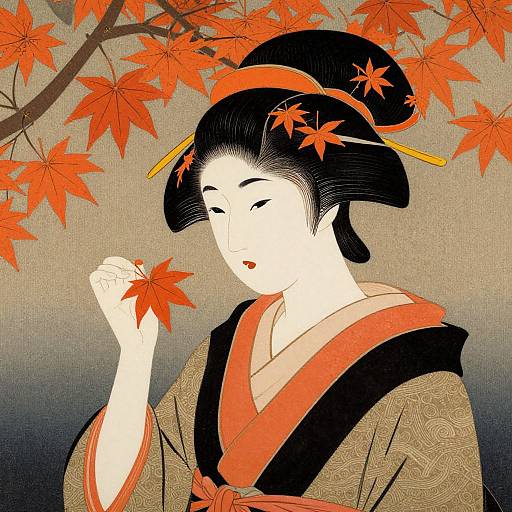 Elegant Japanese Woman in Autumn