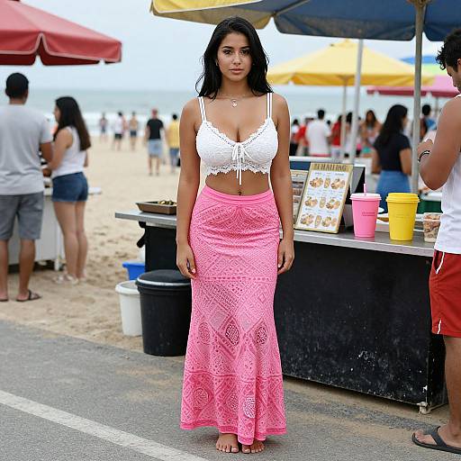 Athletic Woman at Beachside Street Vendor