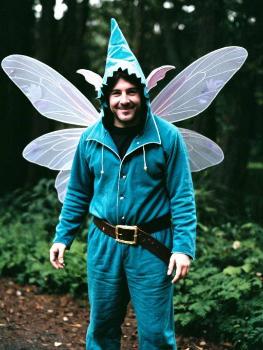 Man in Fairy Costume with Wings in Forest