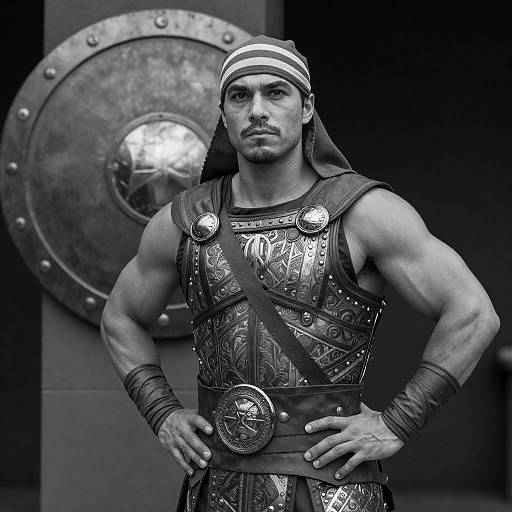 Muscular Warrior in Black and White