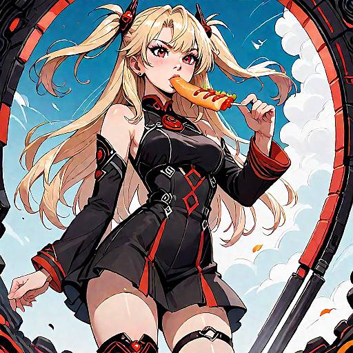 Anime Girl Eating Taiyaki in Elegance