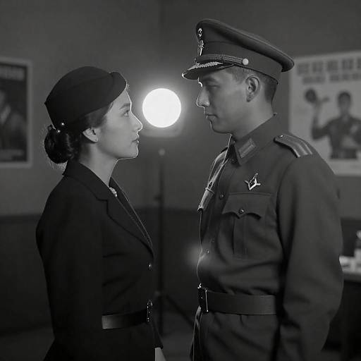Vintage Black-and-White Military Couple Portrait