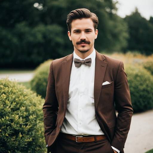 Man in Brown Suit with Bowtie Outdoors