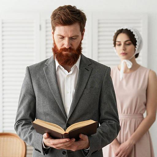 Portrait of Man and Woman in Gray Suit