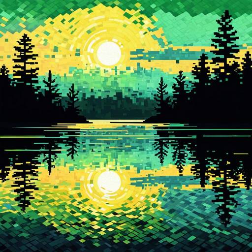 Pixelated Abstract Sunset Landscape