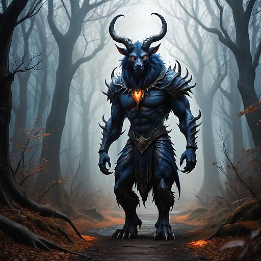 Dark Fantasy Monster in Shadowy Forest