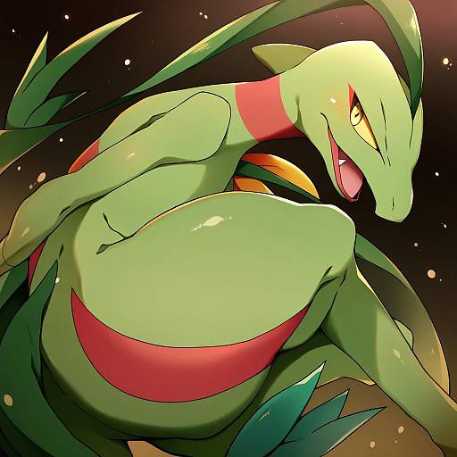 Illustration of Grovyle, pokemon in the style of Tokonone