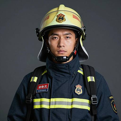 Chinese Firefighter in Full Gear