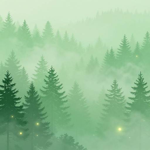 Misty Morning Green Forest Wallpaper