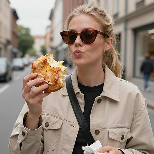 Urban Blonde Woman Enjoying Pastry