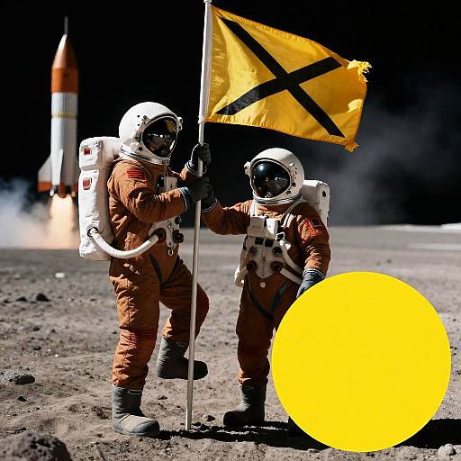 Astronauts Planting Flag on Moon Surface