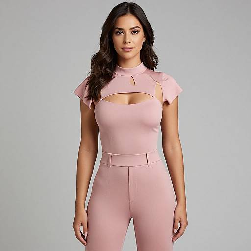 Contemporary Chic Woman in Pink Jumpsuit