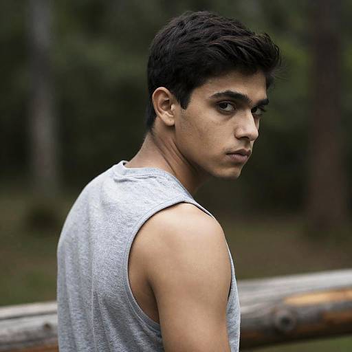 Serious Young Man in Forest Setting