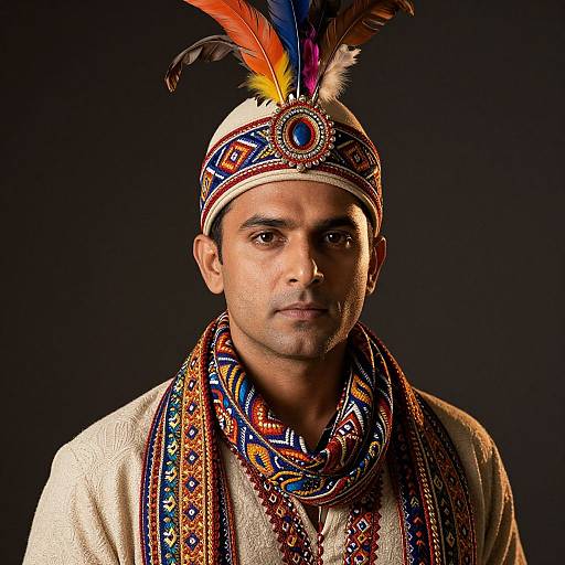 Confident Indian Man with Feathered Headdress