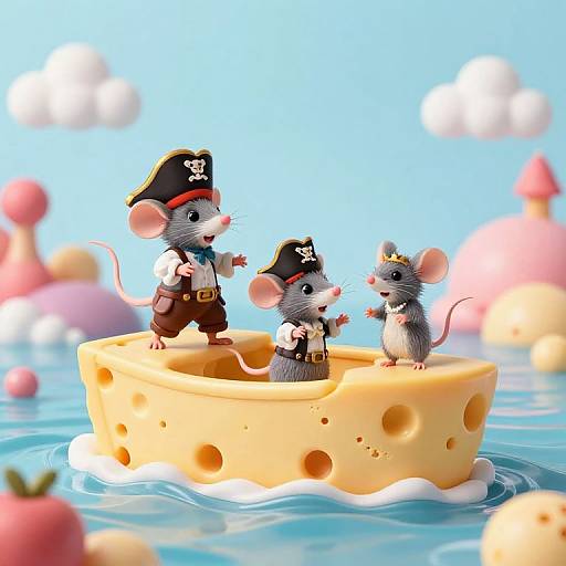 Whimsical Pirate Mice Cheese Voyage