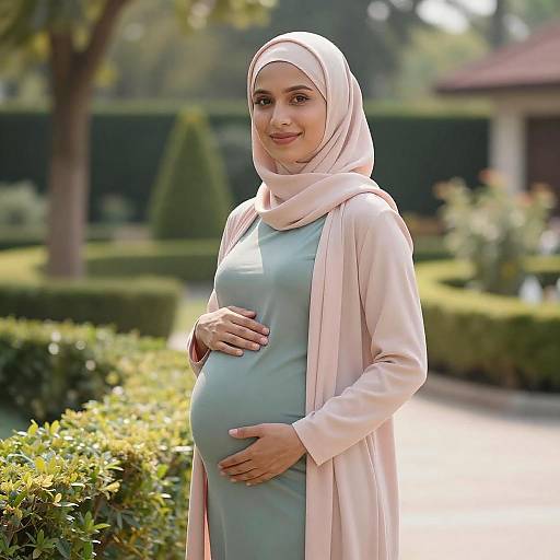 Pregnant Woman in Pink Hijab Outdoors