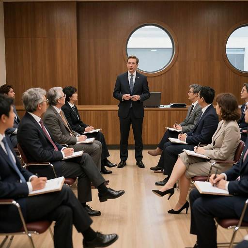 Formal Business Meeting in Wood-paneled Room