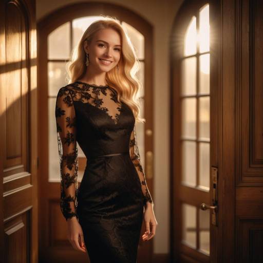 Elegant woman in black lace dress