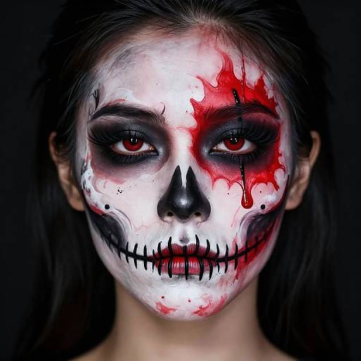 Halloween Skull Makeup with Red Accents