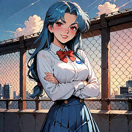 90s Anime Girl on Rooftop