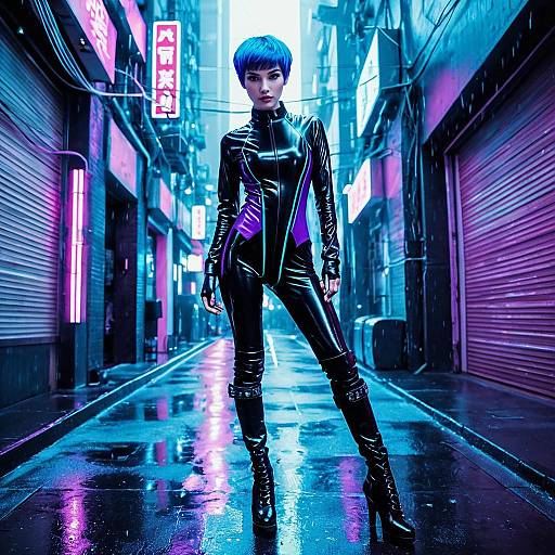Cybernetic Dancer in Neon Tokyo Alley