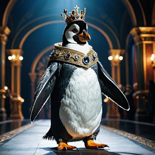 Penguin Dressed as Renaissance King in Regal Hall
