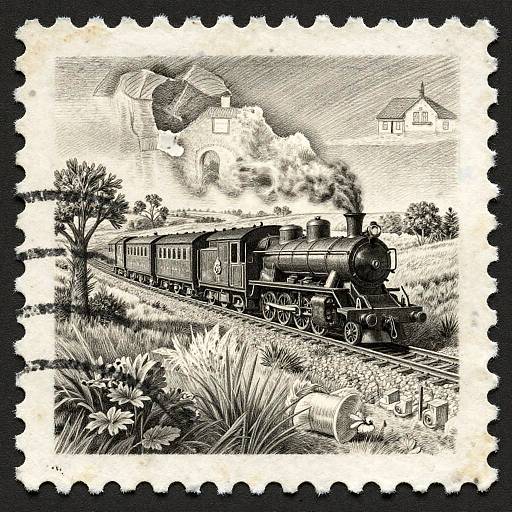 Trompe-l'œil Pencil Drawing of Miniature Steam Train