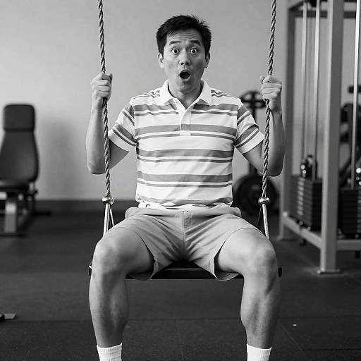 Surprised Man on a Gym Swing