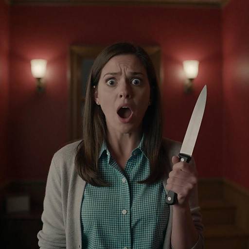 Shocked Woman in Dimly Lit Room