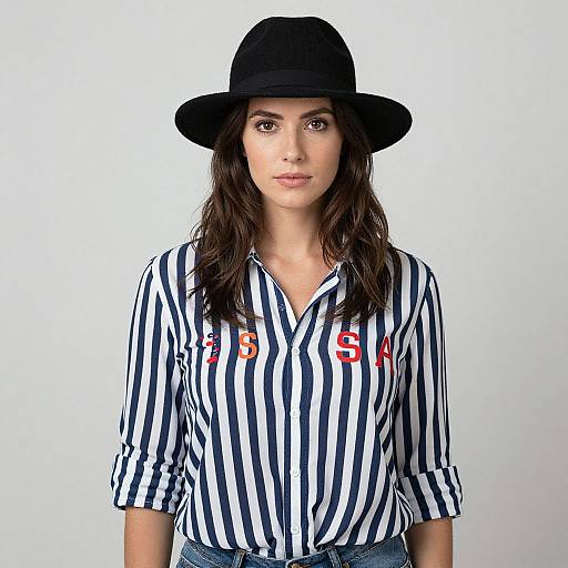 Woman in USA Shirt and Black Hat