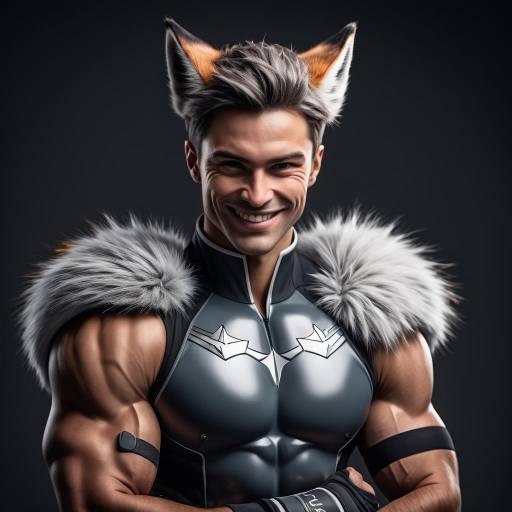 Dynamic Muscular Fox Neko Males in Urban Scene