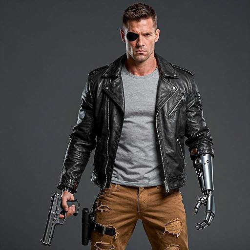 Cybernetic Man with Handgun and Eye Patch