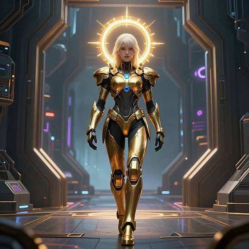 Golden Halo Girl in Cyberpunk Portal