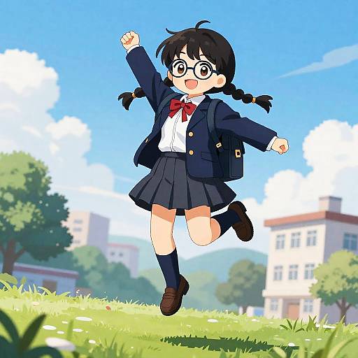 Happy Schoolgirl Jumping in Pixel Art