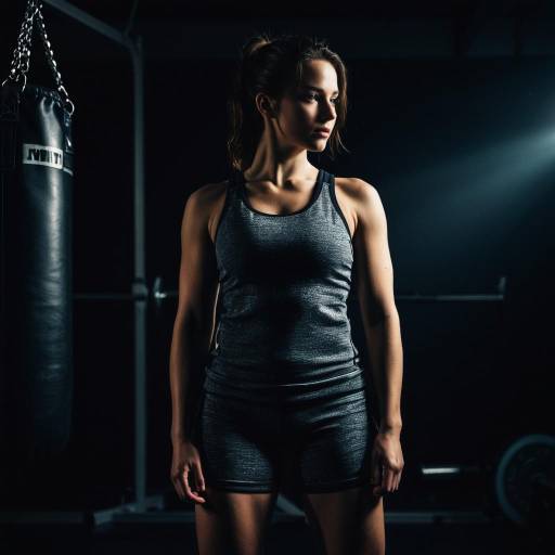 Athletic Woman in Gym with Punching Bag
