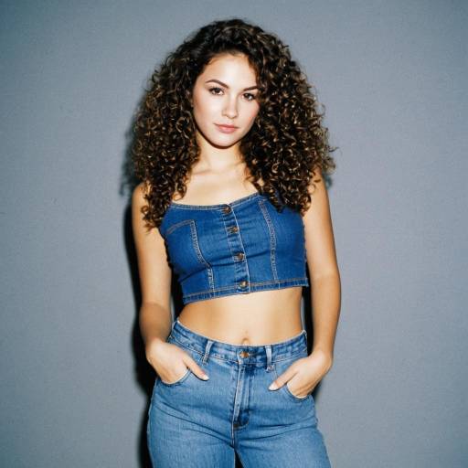 Young Woman in Denim Crop Top and Jeans