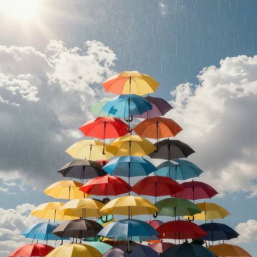 Surreal Pyramid of Vibrant Umbrellas