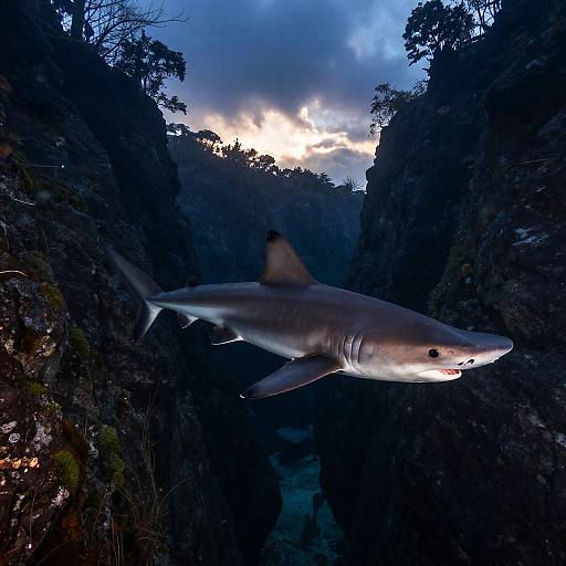 Hammerhead Shark in Underwater Canyon